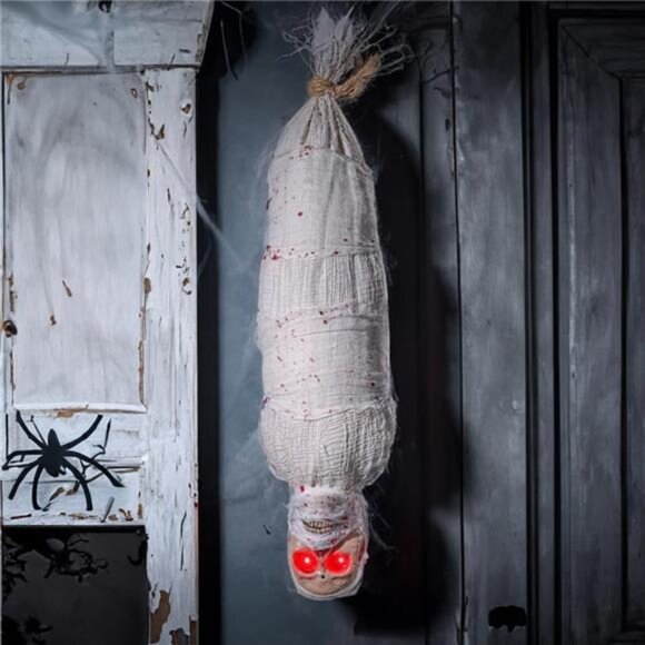 Halloween Animated Hanging Corpse - LED Light-Up Eyes - Picture 3 of 8